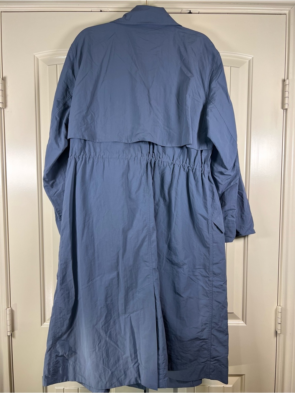 Athleta Luna Trench Coat Shadow Blue Double Breasted Long Jacket NWOT Size M - Picture 9 of 13